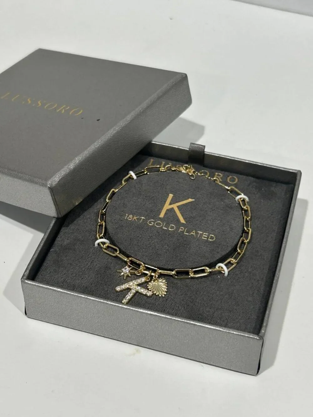Lussoro “K” Initial Bracelet 18KT Gold Plated